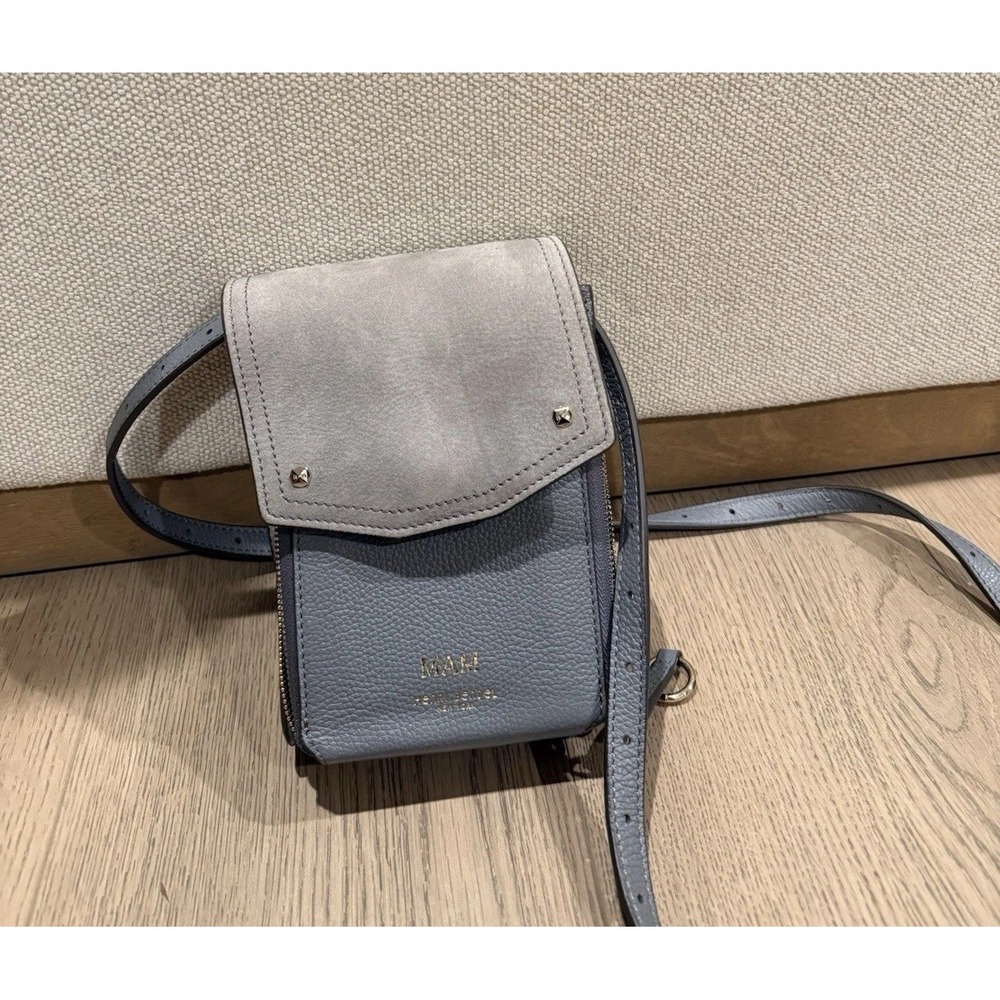 Mam Henri Bendel phone bag suede Leather baby Blue Fold Over‎ Crossbody Rare